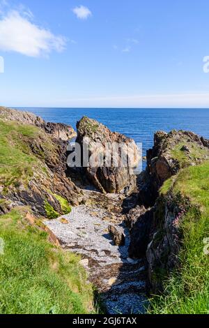 Petite baie dans la côte de roche volcanique du comté en bas, Irlande du Nord Banque D'Images