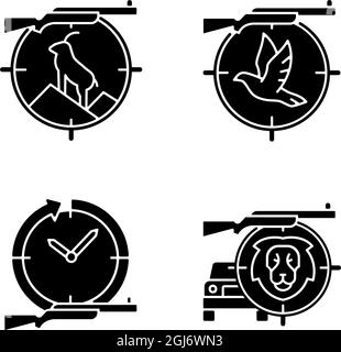 Types de chasse icônes de glyphe noir définies sur un espace blanc Illustration de Vecteur