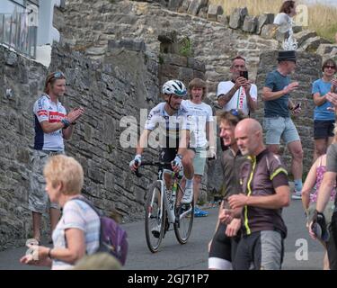 Julian Alaphippe descendant après la course à la Grande Orme, Llandudno pour la fin du Tour de Grande-Bretagne 2021 Stage 4 Banque D'Images