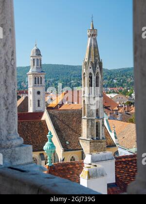 Vue depuis la tour de surveillance des feux sur la ville. Sopron en Transdanubia, à l'ouest de la Hongrie, près de la frontière avec l'Autriche. Europe de l'est, Hongrie. Banque D'Images