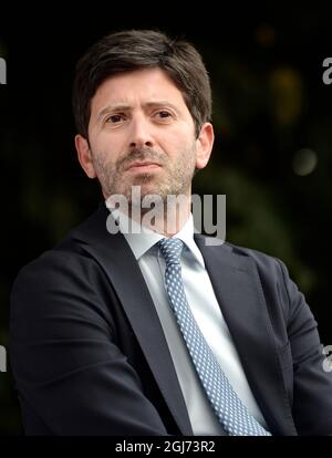 Italie, Rome, 8 septembre 2021 : Roberto Speranza, ministre de la Santé, lors de la réunion électorale de Roberto Gualtieri, maire de Rome candidat à la coalition de centre-gauche. Photo © Fabio Cimaglia/Sintesi/Alamy Live News Banque D'Images