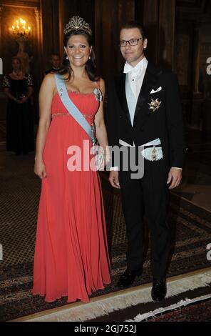 STOCKHOLM 20110908 : le prince Daniel et la princesse Victoria arrivent à un banquet au Palais Royal de Stockholm le 8 septembre 2011. Foto: Anders Wiklund / SCANPIX / Kod 10040 Banque D'Images