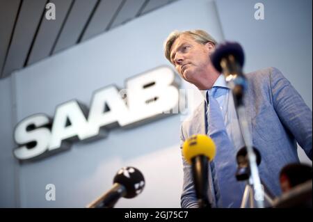 Photo du fichier Victor Muller, directeur général de l'automobile suédoise, lors d'une conférence de presse le jeudi 08 septembre 2011. Saab, connue pour ses voitures excentriques et arrondies, s'est rapprochée de l'effondrement financier jeudi après qu'un tribunal suédois ait rejeté sa demande de protection contre la faillite. Photo Bjorn Larsson Rosvall / SCANPIX Banque D'Images