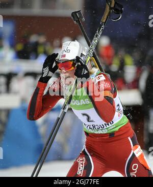 OSTERSUND 2011-12-02 Tora Berger, de Norvège, a terminé 2e au concours féminin Sprint de 7.5 km de la coupe du monde de biathlon à Oestersund, Suède, le 3 décembre 2011. Photo: Anders Wiklund / SCANPIX ** SUÈDE SORTIE ** Banque D'Images