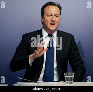 STOCKHOLM 20120209 le Premier ministre britannique David Cameron rencontre la presse après le Northern future Forum au Musée photographique de Stockholm, en Suède, le 9 février 2012. Foto: Henrik Montgomery / SCANPIX Kod: 10060 Banque D'Images