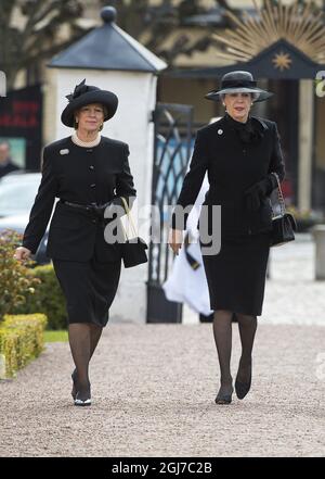 BASTAD 2012-05-14 Reine Anne-Marie de Grèce et Prince Bénédicte de Danemark pendant les funérailles du comte Carl Johan Bernadotte dans l'église Maria de Bastad, Suède, le 14 mai 2012. Foto: Suvad Mrkonjic / XP / SCANPIX / Kod 7116 ** HORS SUÈDE T ** Banque D'Images