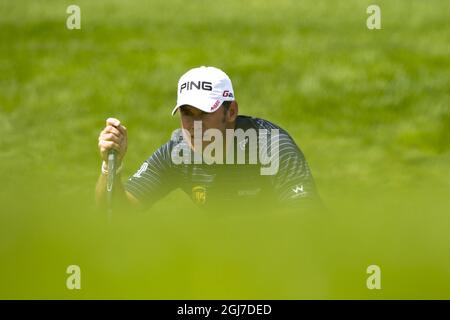 Le 8 juin 2012, Lee Westwood, d'Angleterre, sur le neuvième trou, au cours de la troisième journée au Nordea Masters Golf Club de Bro Hof en Suède. Photo: Mikael Fritzon / SCANPIX SUÈDE code 62360 Banque D'Images