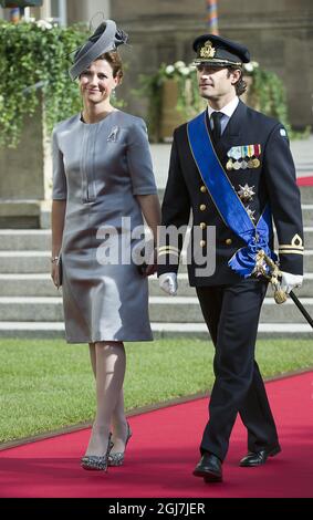 LUXEMBOURG 20121020 la princesse Martha Louise de Norvège et le prince Carl Philip de Suède lors du mariage du prince héritier Guillaume de Luxembourg et de la comtesse belge Stephanie de Lannoy, le 20 octobre 2012, à Luxembourg. Foto Jonas Ekström / SCANPIX Kod 10030 Banque D'Images