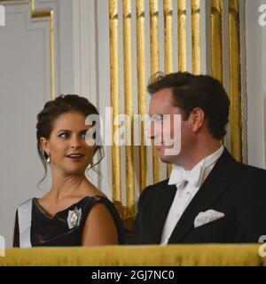 STOCKHOLM 20121220 la princesse Madeleine et son fiancé Chris O'Neill au rassemblement officiel de l'Académie suédoise qui s'est tenu à la Bourse de Stockholm en décembre 2012. Anders Wiklund / SCANPIX / Kod 10040 Banque D'Images