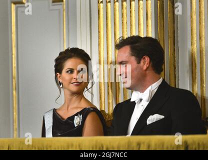 STOCKHOLM 20121220 la princesse Madeleine et son fiancé Chris O'Neill au rassemblement officiel de l'Académie suédoise qui s'est tenu à la Bourse de Stockholm en décembre 2012. Anders Wiklund / SCANPIX / Kod 10040 Banque D'Images