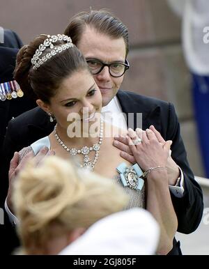 STOCKHOLM 2013-06-08 la princesse Victoria et le prince Daniel arrivent au palais Drottningholms après leur mariage à la chapelle royale de Stockholm, en Suède, le 8 juin 2013. Foto: Maja Suslin/ SCANPIX / Kod 10300 Banque D'Images