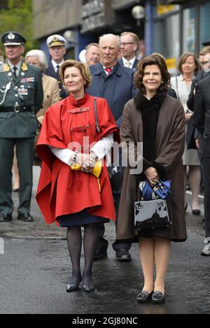 HARSTAD 20130618 la reine Silvia de Suède et le roi Harald et la reine Sonja de Norvège sont vus lors d'une promenade dans la ville de Harstad, Norvège du Nord le 18 juin 2013. Les Royals suédois sont en visite officielle sur invitation du roi Harald de Norvège. Foto: Anders Wiklund / SCANPIX Kod 10040 Banque D'Images