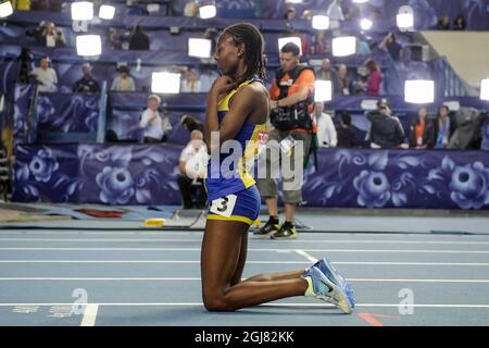 Abeba Aregawi, en Suède, réagit après avoir remporté la finale féminine de 1500 mètres aux Championnats du monde de l'IAAF 2013 au stade Luzhniki à Moscou le 15 août 2013. Photo Erik Martensson / SCANPIX / Kod 10400 Banque D'Images