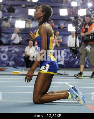 Abeba Aregawi, en Suède, réagit après avoir remporté la finale féminine de 1500 mètres aux Championnats du monde de l'IAAF 2013 au stade Luzhniki à Moscou le 15 août 2013. Photo Erik Martensson / SCANPIX / Kod 10400 Banque D'Images