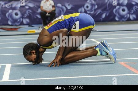 Abeba Aregawi, en Suède, réagit après avoir remporté la finale féminine de 1500 mètres aux Championnats du monde de l'IAAF 2013 au stade Luzhniki à Moscou le 15 août 2013. Photo Erik Martensson / SCANPIX / Kod 10400 Banque D'Images