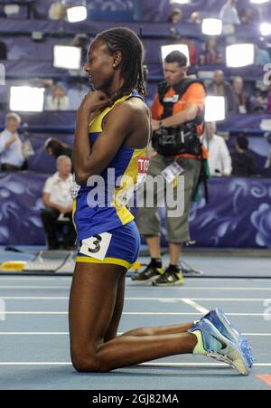 Abeba Aregawi, en Suède, réagit après avoir remporté la finale féminine de 1500 mètres aux Championnats du monde de l'IAAF 2013 au stade Luzhniki à Moscou le 15 août 2013. Photo Erik Martensson / SCANPIX / Kod 10400 Banque D'Images