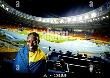 Abeba Aregawi, en Suède, réagit après avoir remporté la finale féminine de 1500 mètres aux Championnats du monde de l'IAAF 2013 au stade Luzhniki à Moscou le 15 août 2013. Photo Erik Martensson / SCANPIX / Kod 10400 Banque D'Images