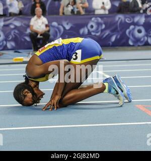 Abeba Aregawi, en Suède, réagit après avoir remporté la finale féminine de 1500 mètres aux Championnats du monde de l'IAAF 2013 au stade Luzhniki à Moscou le 15 août 2013. Photo Erik Martensson / SCANPIX / Kod 10400 Banque D'Images