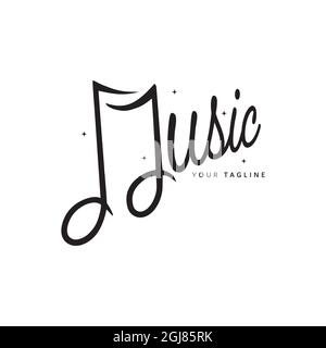 Logo musical isolé sur fond blanc. Note de musique dessinée à la main typographie Illustration de Vecteur