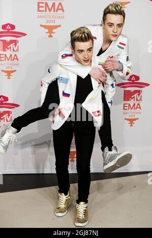 AMSTERDAM 20131110 Jedward, John och Edward Grimes au prix Worldwide Act lors des MTV Europe Music Awards 2013 qui se sont tenus au Ziggo Dome à Amsterdam, pays-Bas, le dimanche 10 novembre 2013. Foto: Vilhelm Stokstad / TT / Kod 11370 Banque D'Images