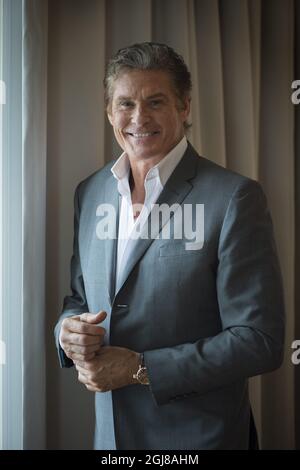 STOCKHOLM 20140113 l'ancienne star de Baywatch David Hasselhoff pose pour le photographe à Stockholm, en Suède, le 14 janvier 2014. M. Hasselhoff est en Suède pour promouvoir une nouvelle émission de télévision suédoise. Foto: Fredrik Sandberg / SCANPIX / Kod 10080 Banque D'Images