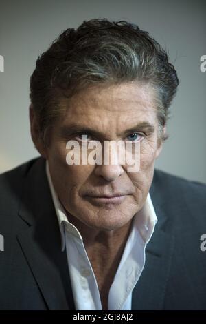 STOCKHOLM 20140113 l'ancienne star de Baywatch David Hasselhoff pose pour le photographe à Stockholm, en Suède, le 14 janvier 2014. M. Hasselhoff est en Suède pour promouvoir une nouvelle émission télévisée suédoise Foto: Fredrik Sandberg / SCANPIX / Kod 10080 Banque D'Images