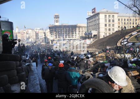 KIEV 2014-02-20 des manifestants antigouvernementaux sur la place de l'indépendance à Kiev, Ukraine le 21 février 2014. Foto Gustav Sjoholm / TT / Kod 10510 Banque D'Images