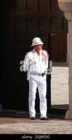 MONACO, MONACO - 09 août 2011 : vue verticale d'un soldat debout devant le Palais du Prince, Monaco, France Banque D'Images