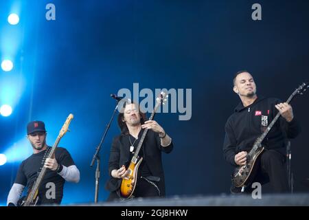 SOLVESBORG 2014-06-05 le groupe américain Alter Bridge, avec le chanteur principal Myles Kennedy, au centre, se produit pendant la deuxième journée du festival suédois de musique rock Sweden Rock à Solvesborg, dans le sud de la Suède, le 05 juin 2014. Photo: Fredrik Sandberg / TT / code 10080 Banque D'Images