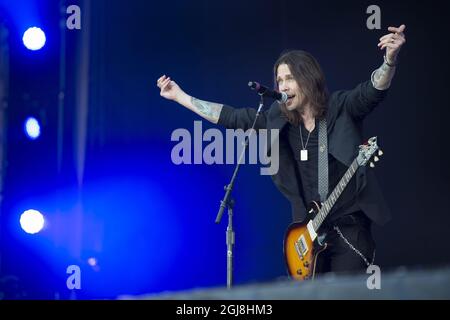 SOLVESBORG 2014-06-05 Myles Kennedy, chanteur principal du groupe américain Alter Bridge, se produit le 05 juin 2014 au cours de la deuxième journée du festival suédois de musique rock Sweden Rock à Solvesborg, dans le sud de la Suède. Photo: Fredrik Sandberg / TT / code 10080 Banque D'Images