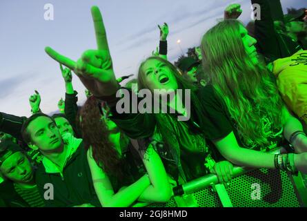 SOLVESBORG 2014-06-05 audience au concert américain Rob Zombie lors de la deuxième journée du festival suédois de musique rock Sweden Rock à Solvesborg, dans le sud de la Suède, le 05 juin 2014. Photo: Fredrik Sandberg / TT / code 10080 Banque D'Images