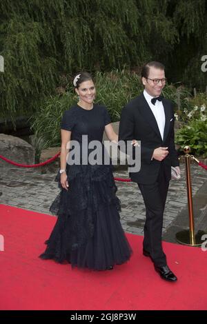 STOCKHOLM 20140908 la princesse Victoria et le prince Daniel arrivent à la vente aux enchères de collecte de fonds de l'enfance aux Berns à Stockholm, en Suède, le 8 septembre 2014. Foto: Sven Lindwall / EXP / TT / Kod 7117 ** OUT SWEDEN OUT** Banque D'Images