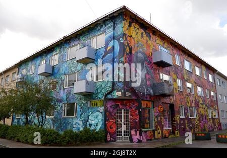 MALMO 2014-09-25 Un tableau est vu sur un bâtiment à Malmo, Suède, septembre 2014. La peinture a été faite par un résident local avec la permission du propriétaire et a pris deux ans pour terminer. . Foto: Johan Nilsson / TT / Kod 50090 Banque D'Images