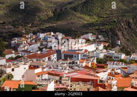 Espagne, Canaries, Gran Canaria Island, San Bartolome de Tirajana, high angle view of town Banque D'Images