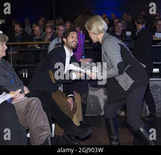 STOCKHOLM 20150111 le prince Carl Philip est vu avec le ministre des affaires étrangères Margit Wallstrom lors de la conférence annuelle de défense à Salen, Suède, le 12 janvier 2015 Foto: Sven Lindwall / EXP / TT / Kod 7117 ** OUT SWEDEN OUT ** Banque D'Images