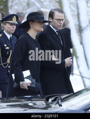 STOCKHOLM 2015-02-04 la princesse Victoria et le prince Daniel pendant les funérailles de l'industriel suédois Peter Wallenberg dans l'église Katarina à Stockholm, Suède, le 4 février 2015. Foto: Anders Wiklund / TT Kod 10040 Banque D'Images