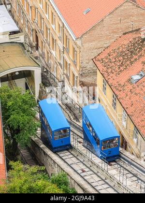 La Croatie. Zagreb. Le funiculaire de Zagreb, vu de dessus. Banque D'Images