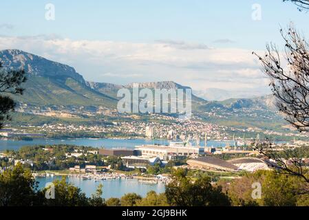 Croatie, Split. Vue de Marjan Hill au stade de football de Hadjuk. Banque D'Images