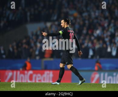 Zlatan Ibrahimovic, du SG de Paris, célèbre le 25 novembre 2015 le match de football entre Malmo FF et Paris Saint-Germain FC au Malmo New Stadium de Malmo, en Suède. Photo: Andreas Hillergren / TT / code 10600 Banque D'Images