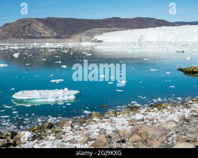 Glacier Eqip au Groenland, territoire danois. Banque D'Images