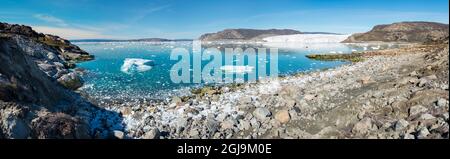 Glacier Eqip au Groenland, territoire danois. Banque D'Images