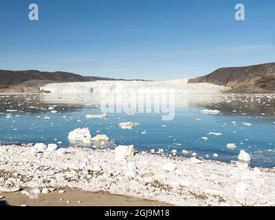 Glacier Eqip au Groenland, territoire danois. Banque D'Images