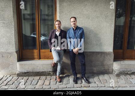 STOCKHOLM 20160927 le directeur Mans Marlind et Bjorn Stein à Stockholm, Suède, le 27 septembre 2016. . Marlind et Stein est directeur de la série de thriller TV suédoise de minuit Sun Foto Stina Stjernkvist / TT / Kod 11610 Banque D'Images