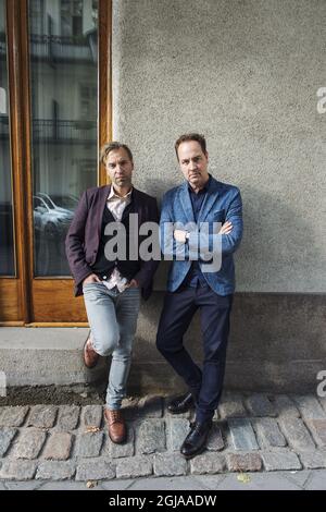 STOCKHOLM 20160927 le directeur Mans Marlind et Bjorn Stein à Stockholm, Suède, le 27 septembre 2016. . Marlind et Stein est directeur de la série de thriller TV suédoise de minuit Sun Foto Stina Stjernkvist / TT / Kod 11610 Banque D'Images