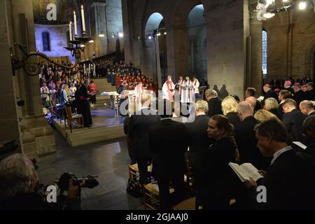 LUND 20161031 le pape François vu jouer une messe œcuménique dans le Dôme de Lund, 31 octobre 2016 le pape est en visite en Suède à l'occasion de l'anniversaire de l'église luthérienne. Foto: Jonas Ekstromer / TT Kod 10030 Banque D'Images