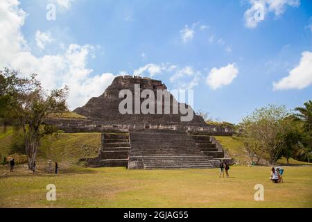 Ruines mayas de Xunantunich au Belize. Banque D'Images