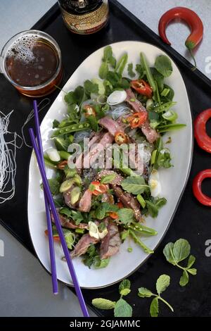 STOCKHOLM 2017-02-10 salade asiatique de nouilles aux herbes fraîches et au steak Foto: Janerik Henriksson / TT / Kod 10010 Banque D'Images
