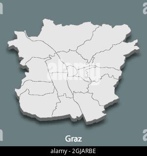 La carte isométrique 3d de Graz est une ville d'Autriche, illustration vectorielle Illustration de Vecteur