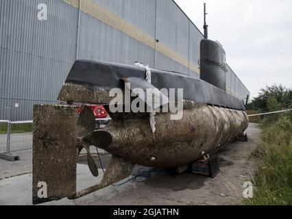 COPENHAGUE 2017-08-17 le sous-marin « UC3 Nautilus », construit par l'inventeur danois Peter Madsen, chargé de tuer le journaliste suédois Kim Wall dans son sous-marin, est installé dans un port de Copenhague le 12 août 2017. Le sous-marin a coulé dans la baie de Koge au sud de Copenhague le 11 août. La police croit que le sous-marin a été délibérément coulé par Madsen, qui a dit qu'il avait 'enterré' le mur en mer. Photo: Johan Nilsson / TT / Kod 50090 Banque D'Images