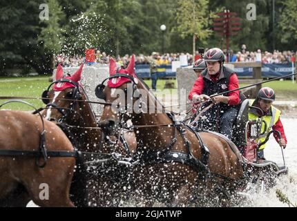 GÖTEBORG 2017-08-26 Jérome Voutaz, Suisse, lors de la compétition de marathon de pilotage de la FEI aux Championnats d'Europe de la FEI de Longines à Göteborg, Suède, le 26 août 2017. Foto: Bjorn Larsson Rosvall / TT / Kod 9200 Banque D'Images